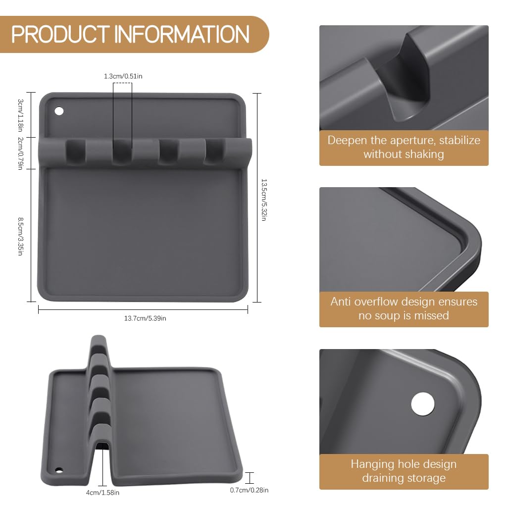 Supvox Silicone Utensil Holder for Kitchen Counter with 4 Slots and Drip Pad | 2Pcs BPA-Free Spoon Rest