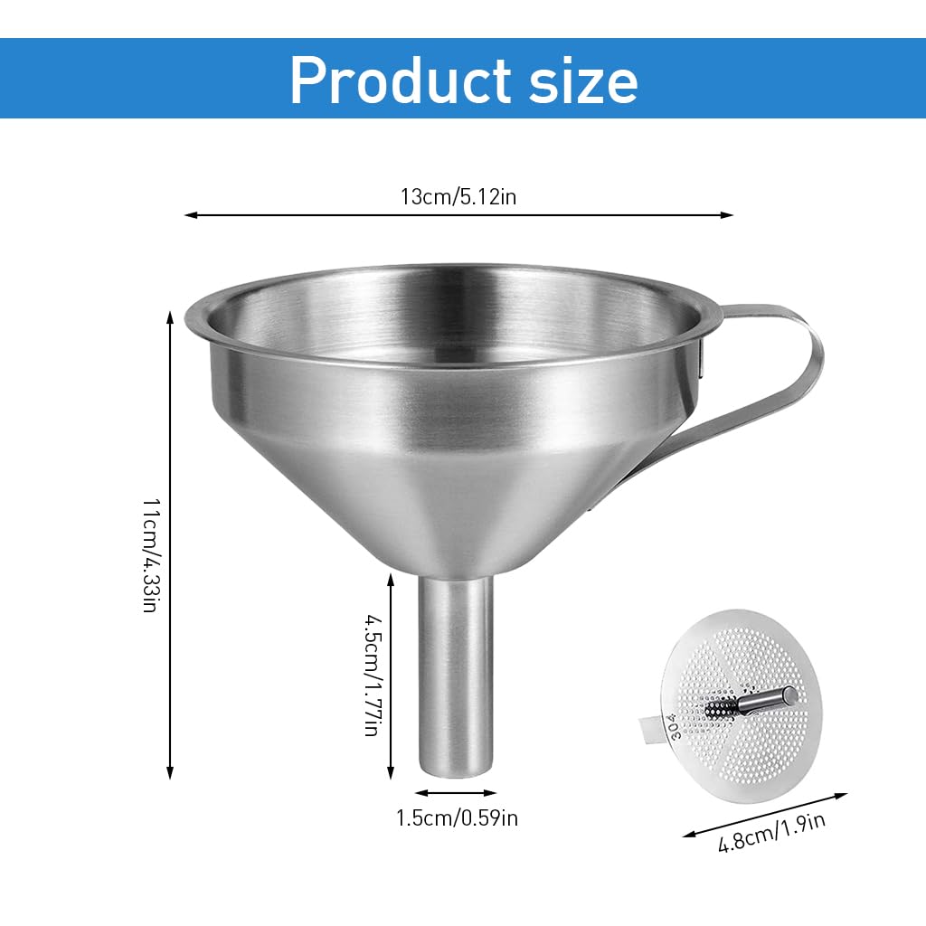 ZIBUYU® Kitchen Oil Filter Funnel 4.3 inches Stainless Steel Funnel with Removable Mesh Sieve Kitchen Oil Transfer Filter Funnel for Cooked Oil Reusable Liquid Filter Funnel for Oil, Juice