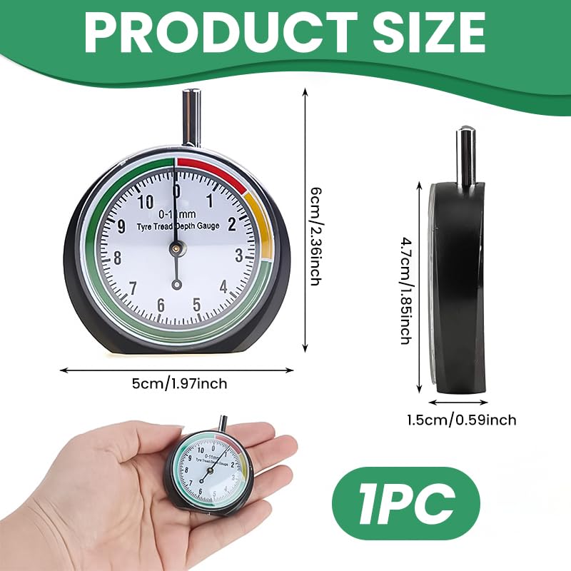 STHIRA® Tyre Tread Depth Gauge, 0-11mm Round Tyre Pressure Dial Gauge UK in MM Measuring Rod with Pouch