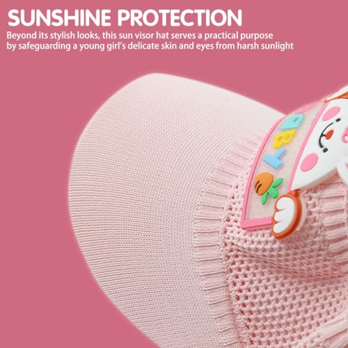 SNOWIE SOFT® Sun Hat for Kids Sun Visor Girls Hat Outdoor, Bunny Beach Hat for Baby Girls Cap, Stretchy Knitted Breathable Sun Kids Hat for Girls Wide Brim Sun Hat for Girls 2-7 Years Olds, Pink