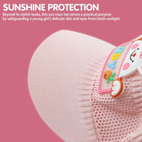 SNOWIE SOFT® Sun Hat for Kids Sun Visor Girls Hat Outdoor, Bunny Beach Hat for Baby Girls Cap, Stretchy Knitted Breathable Sun Kids Hat for Girls Wide Brim Sun Hat for Girls 2-7 Years Olds, Pink