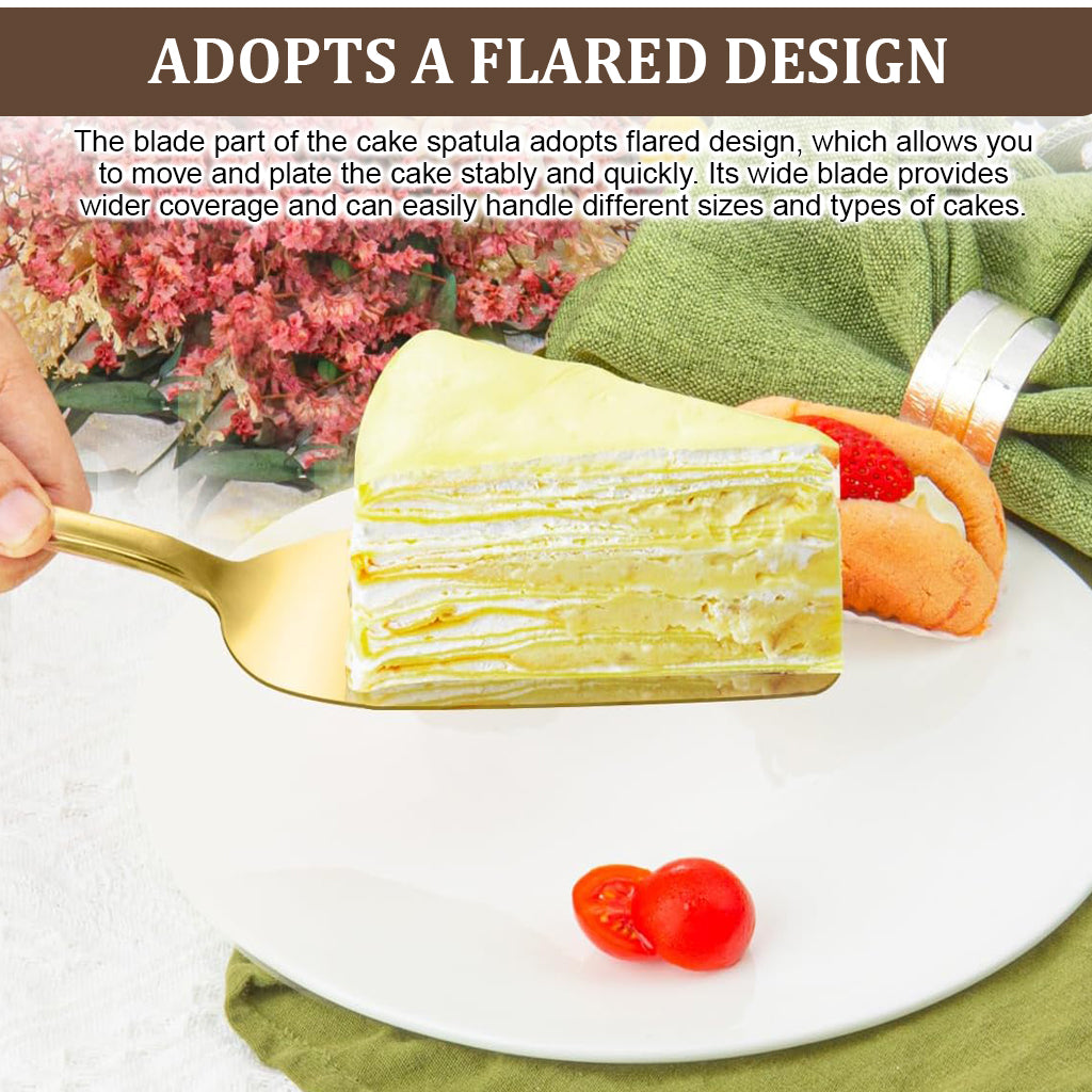 HASTHIP Cake Server Cake Forks Combo Set Stainless Steel Cake Slice & 5Pcs Dessert Forks, 2 in 1 Serrated Cake Cutter Slice 5.2 inches Cake Forks, Birthday Party Supplies Kitchen Supplies, Golden