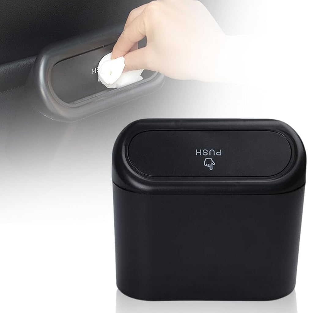 ZIBUYU Small Car Trash Bin Clip-on Car Trash Bin with 2 In 1 Flip Lid & Push Lid Multi Purpose Waterproof ABS Plastic Car Trash Bin Smoke Ashtray Handy Trash Bin By Side