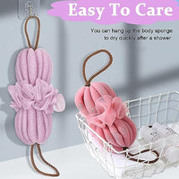 MAYCREATE® Bath Shower Loofah Sponge, 2 Pack Long Stretch Back Sponge Exfoliating with Rope Handles, Back Scrubber for Shower Body Scrub Stretch Loofah for Women and Men (Purple+Pink)