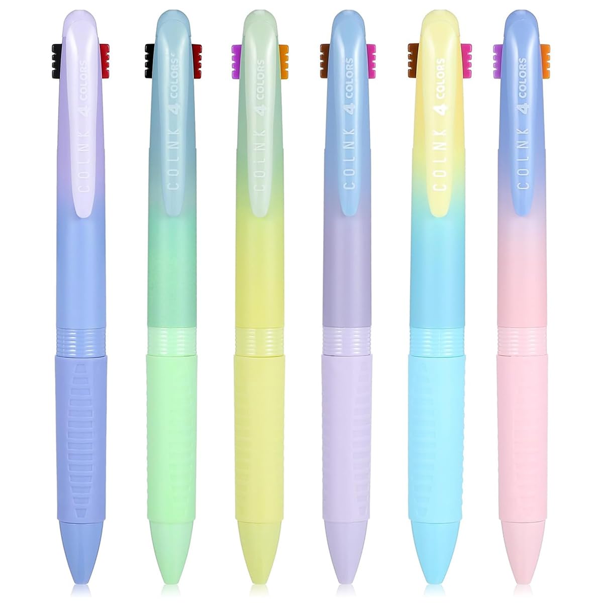 HASTHIP® 6Pcs Multicolor Ballpoint Pens 4-in-1 Switchable Ink Ballpoint Pen Smooth Writing Fashion Multicolor 0.5mm Ballpoint Pens for Note-Taking, DIY Art Work, School Office Stationery Supplies