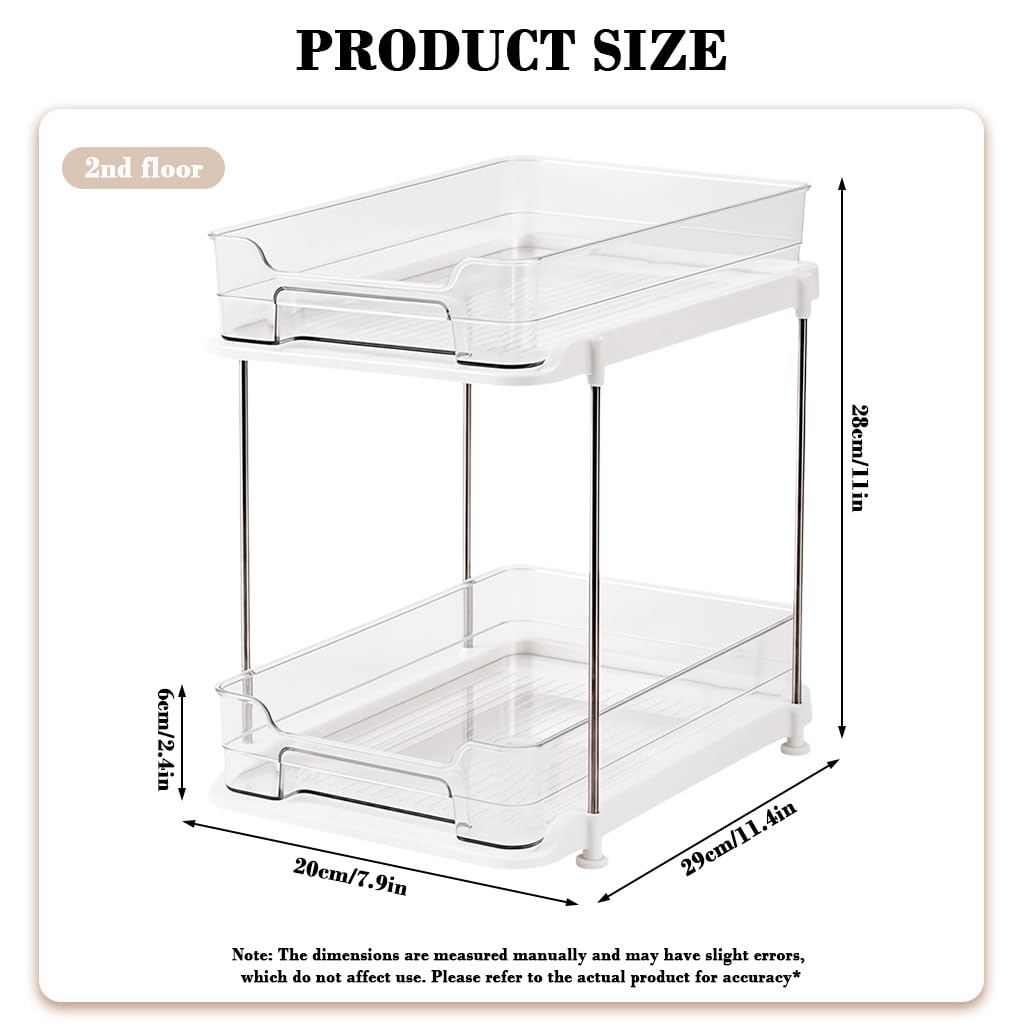 Supvox Bathroom Organizer for Kitchen and Under Sink Storage with Double Layer Pull Out Design | Clear PET Baskets 7.87x11.42x11 in