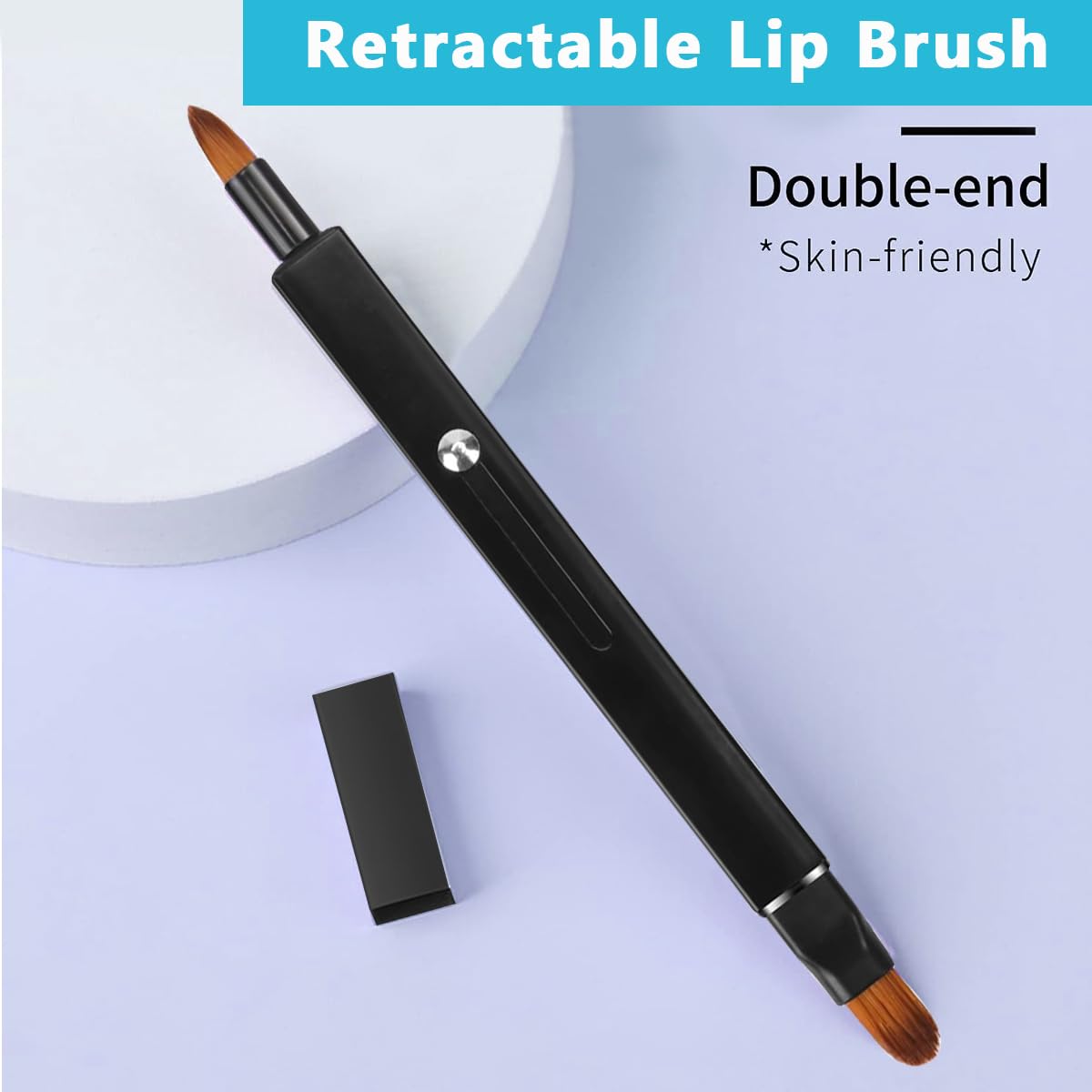 MAYCREATE® Retractable Lipstick Brush for Women Girls, 2 in 1 Double-ended Lip Makeup Brushes with Cap, Travel Dustproof Lip Liner Brush for Lip Balm, Lip Gloss, Eyeshadow Smudge Concealer - Black