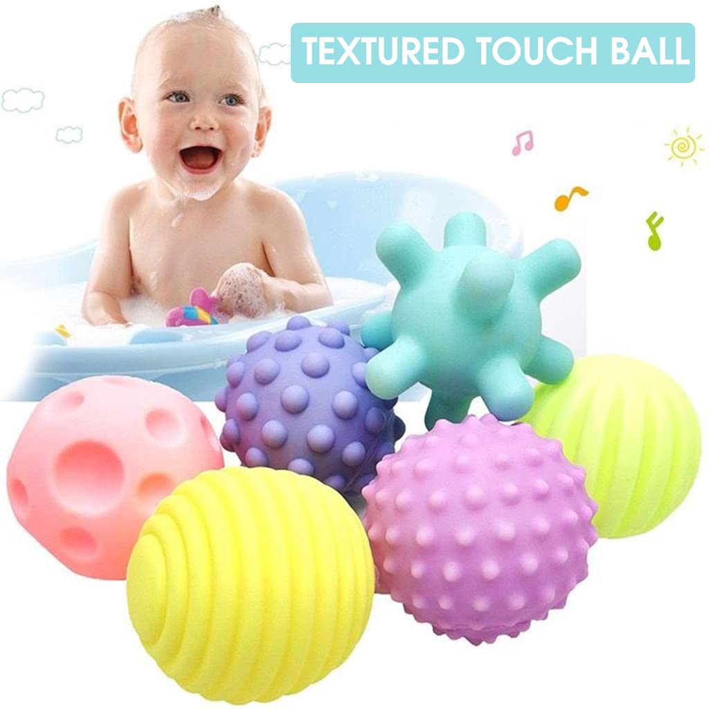 PATPAT Balls for Kids with 6 Textured Squeaky Designs in Soft Food Grade Vinyl | Bath & Sensory Play