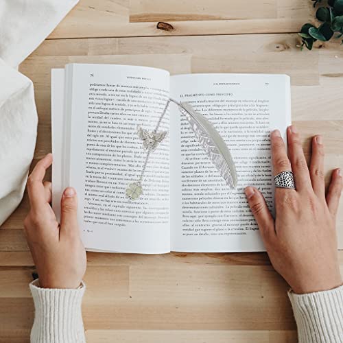HASTHIP® Metal Feather Bookmark Glow in The Dark Bookmarks for Books 3D Silver Butterfly Four Leaf Clover Gift for Teachers Women Student Mothers Day Christmas 3PCS