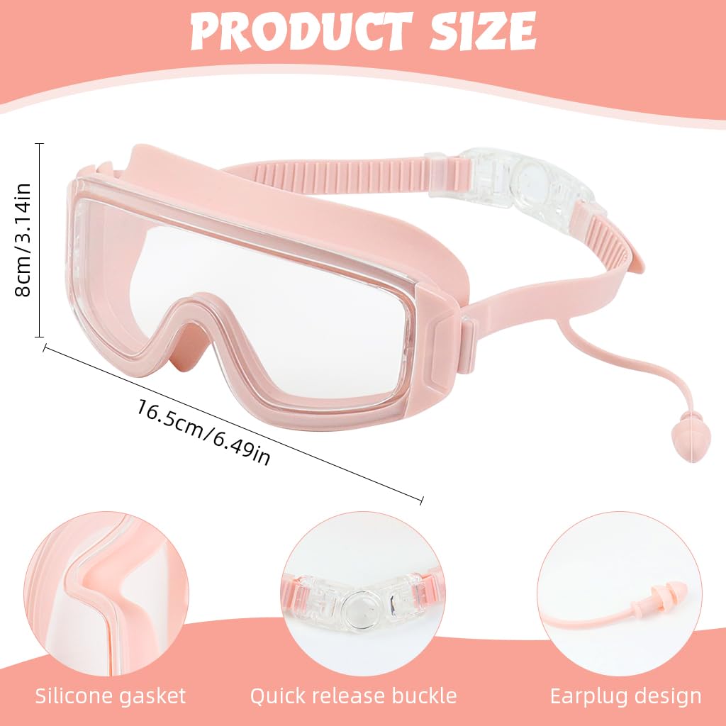 Proberos Swimming Goggles for Men and Women with Ear Plugs UV Protection 180° Vision | Pink 3PCS