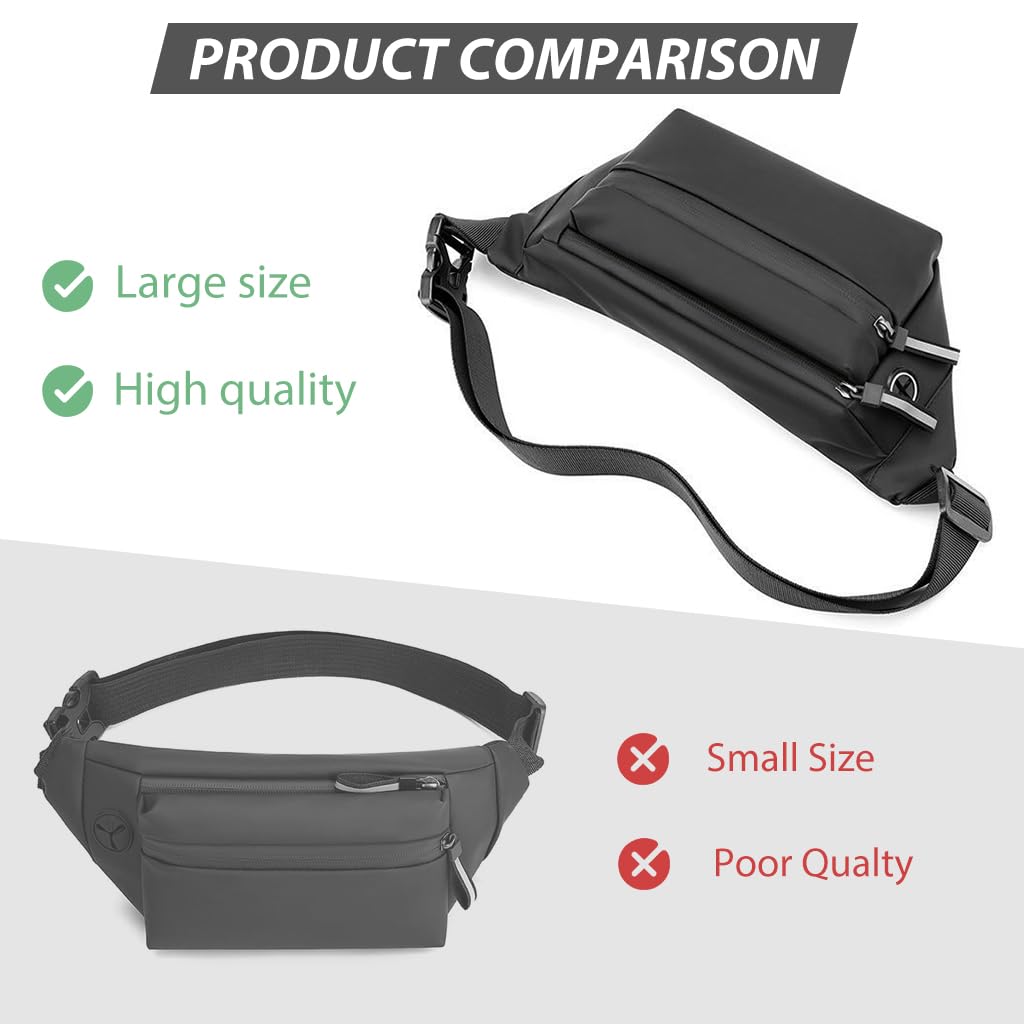 GUSTAVE Waist Bag for Travel and Outdoor Use with 3 Compartments 11x6x2 in | Waterproof Nylon