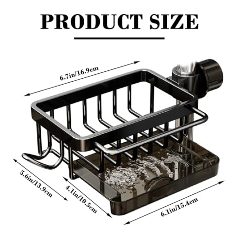 HASTHIP® Kitchen Sink Organizer Dish Sponge Holder for Sink Faucet Drain Rack with Pull-out Drip Tray Kitchen Accessories Holder Metal Wire Aluminum Faucet Organzier Storage Rack Mop Holder