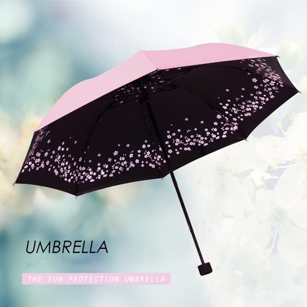 PALAY Lightweight Umbrella Reinforced Windproof Frame Waterproof UV Resistance Umbrella for Women Stylish Unfolding 96cm (Pink + Cherry Blossom)