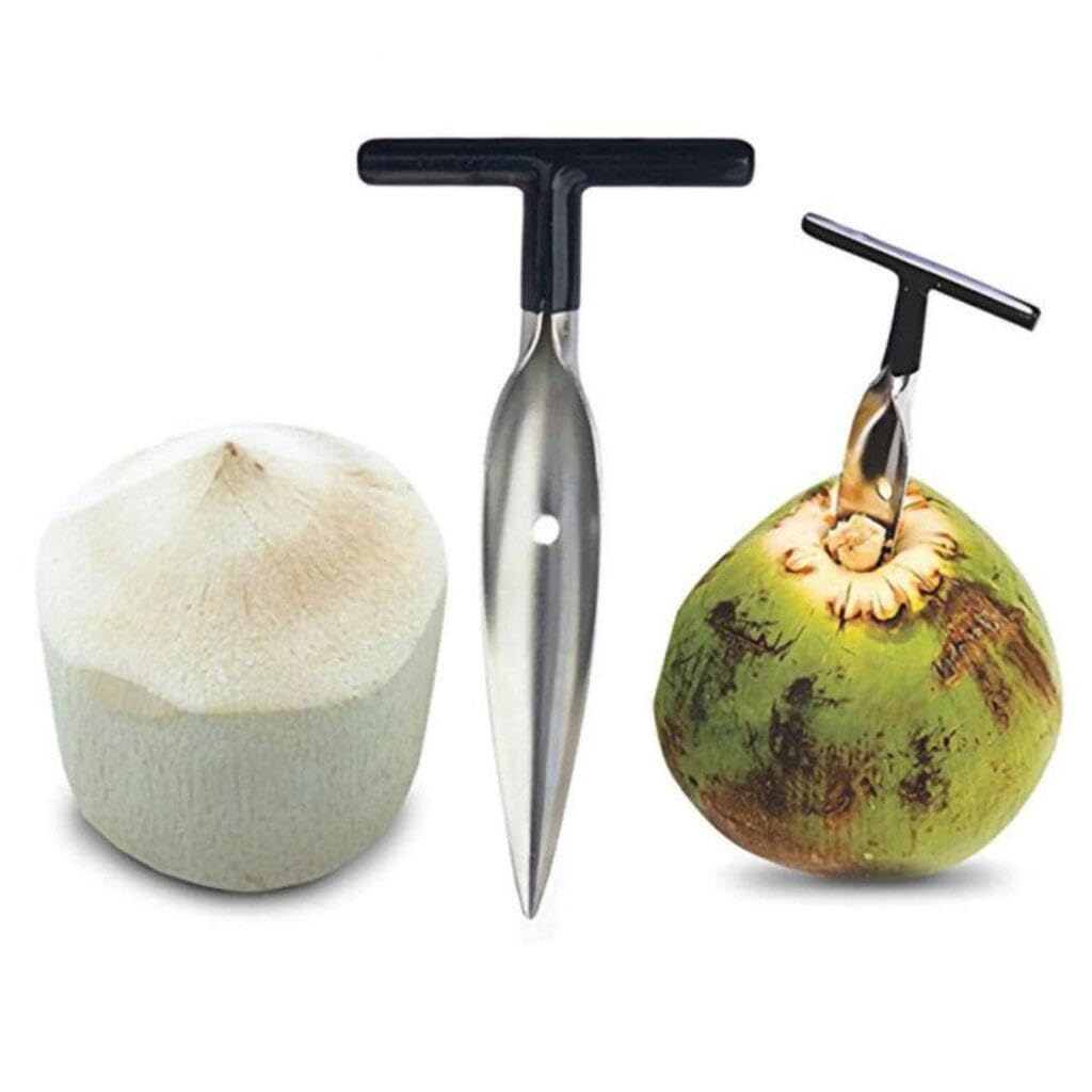 ZIBUYU Stainless Steel Coconut Opener with T Handle and Anti Slip Grip | Easy Hole Maker Tool