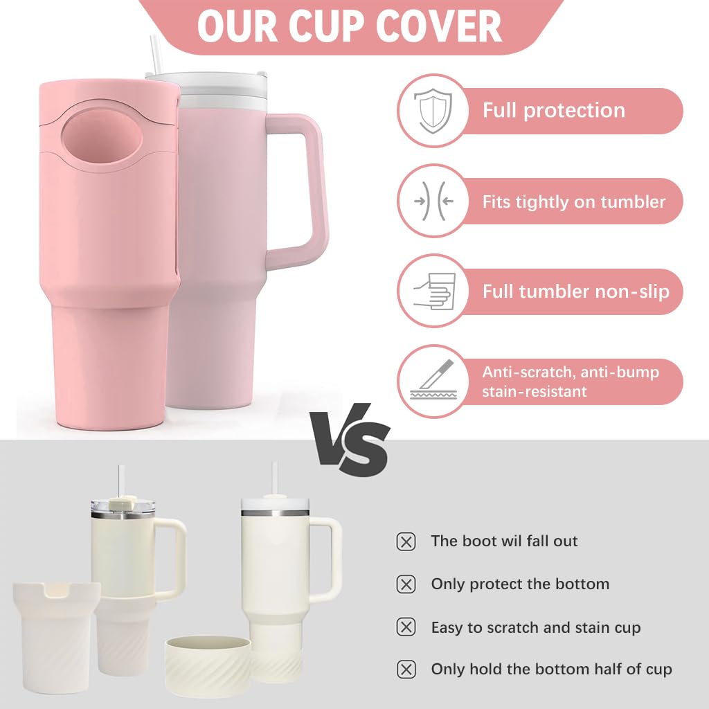 HASTHIP Silicone Sleeve for 40 oz Stanley Cup with Anti Slip Grip and Pink Protective Cover