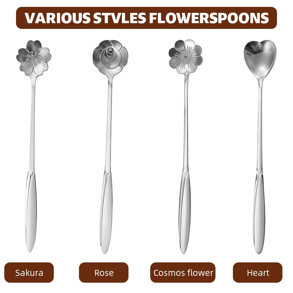 HASTHIP Coffee Spoon Set for Desserts and Tea with 12PCS 18cm Stainless Steel | Gold Flower Design