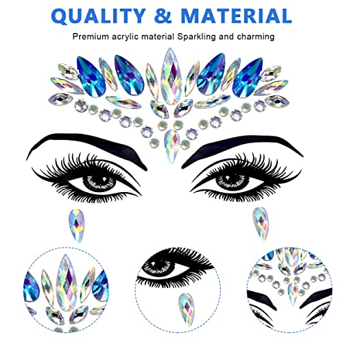 MAYCREATE® Face Gems Rhinestone Decoration Jewelry Stickers For Women Girls Mermaids Tears Makeup Artist Temporary Eyes Crystal Jewels Festival Party Rave Blue 3PCS
