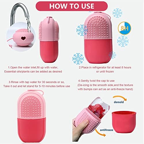 MAYCREATE Ice Face Roller Ice Cube Mold With Cleansing Brush, Anti-Leak Silicone Ice Roller for Face Massage, Beauty Ice Facial Roller for Eliminate Edema, Tighten Skin, Women Skincare Gift (Pink)