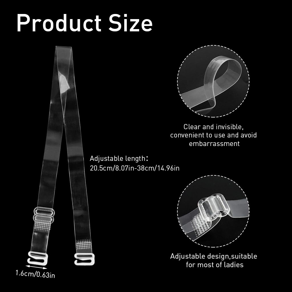 PALAY® 2 Pairs Clear Bra Straps Invisible Replacement Bra Straps Adjustable Invisible Clear Bra Straps 1.2cm Width Clear Bra Straps  for Off Shoulders, Evening Dress