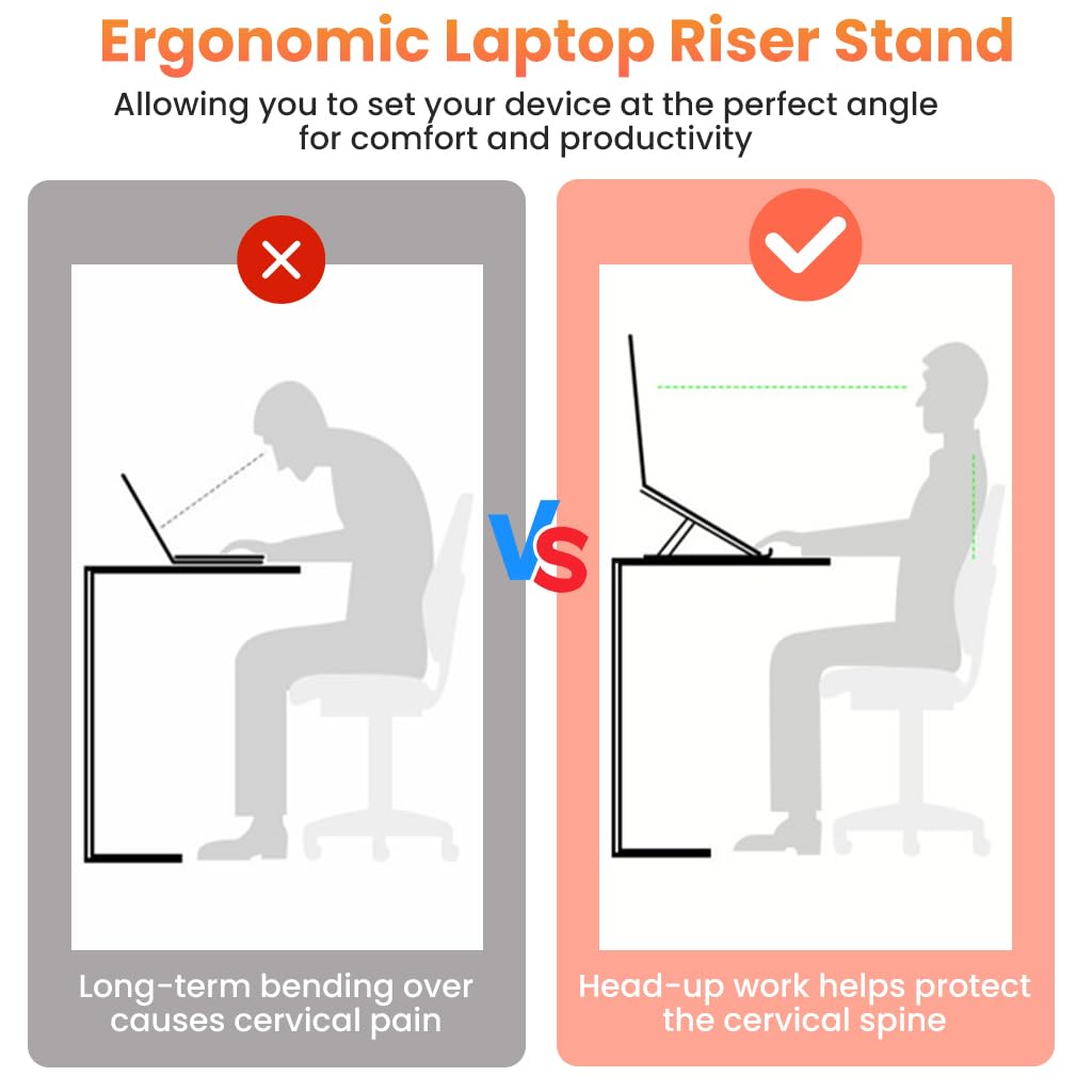 ZORBES Laptop Riser Stand with 10 Height Levels featuring Adjustable Ergonomic Design | Aluminum Alloy Foldable Support for Desk and Office