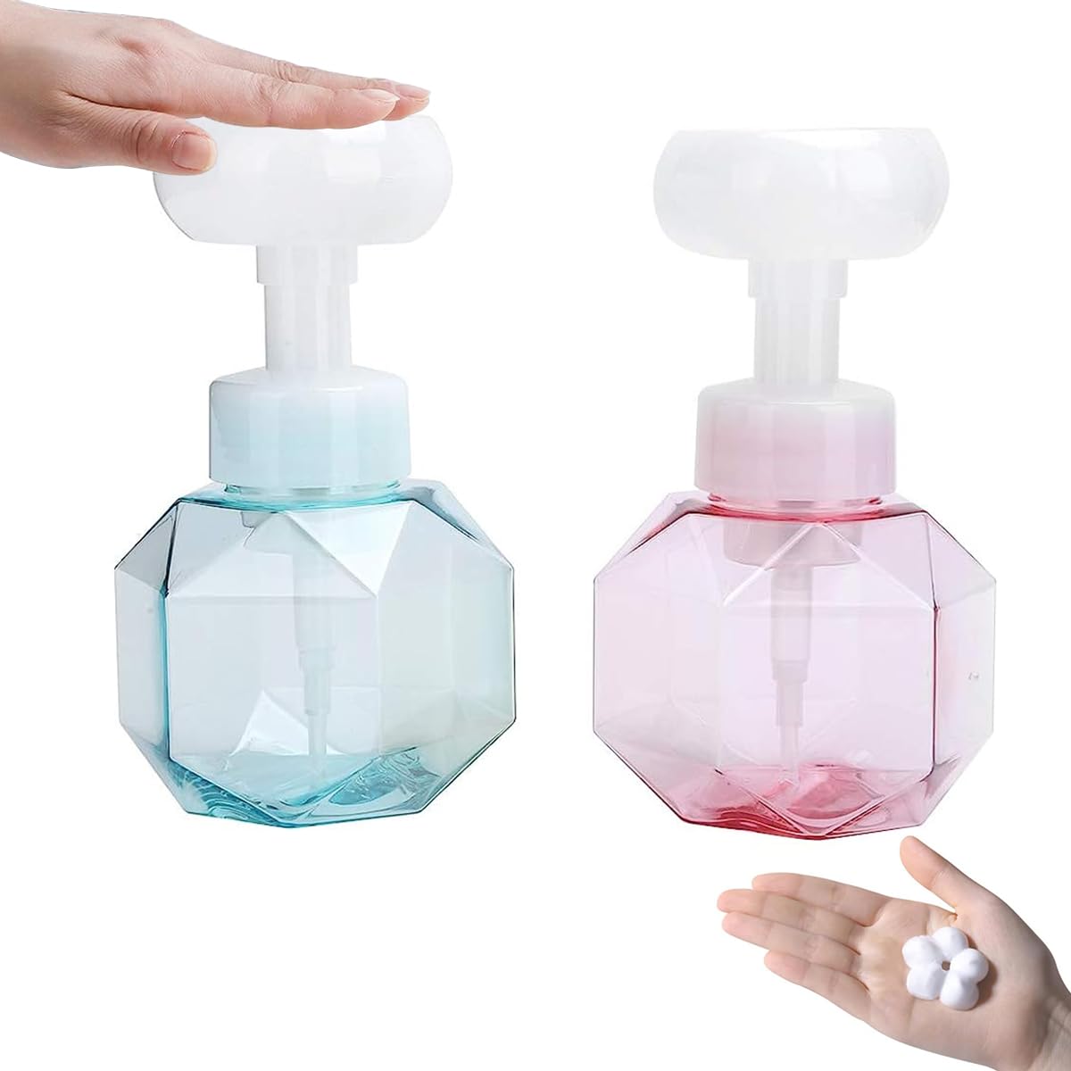 MAYCREATE® 2 Pack Foaming Soap Dispenser for Bathroom Kitchen, Empty Flower Foam Liquid Hand Soap Refill Bottle, 300ml BPA Free Plastic Press Container (Foaming Soap Only)