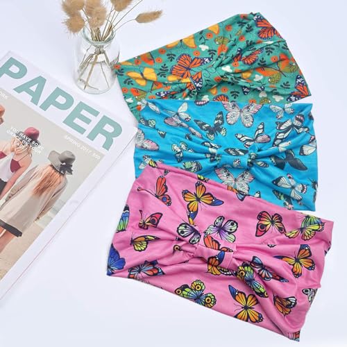Proberos® Hair Band for Women Sweat-Proof Gym Fitness Soft Wide Headband Running Yoga Sports Bandana Girls 3 Pack Butterfly 3 PCS