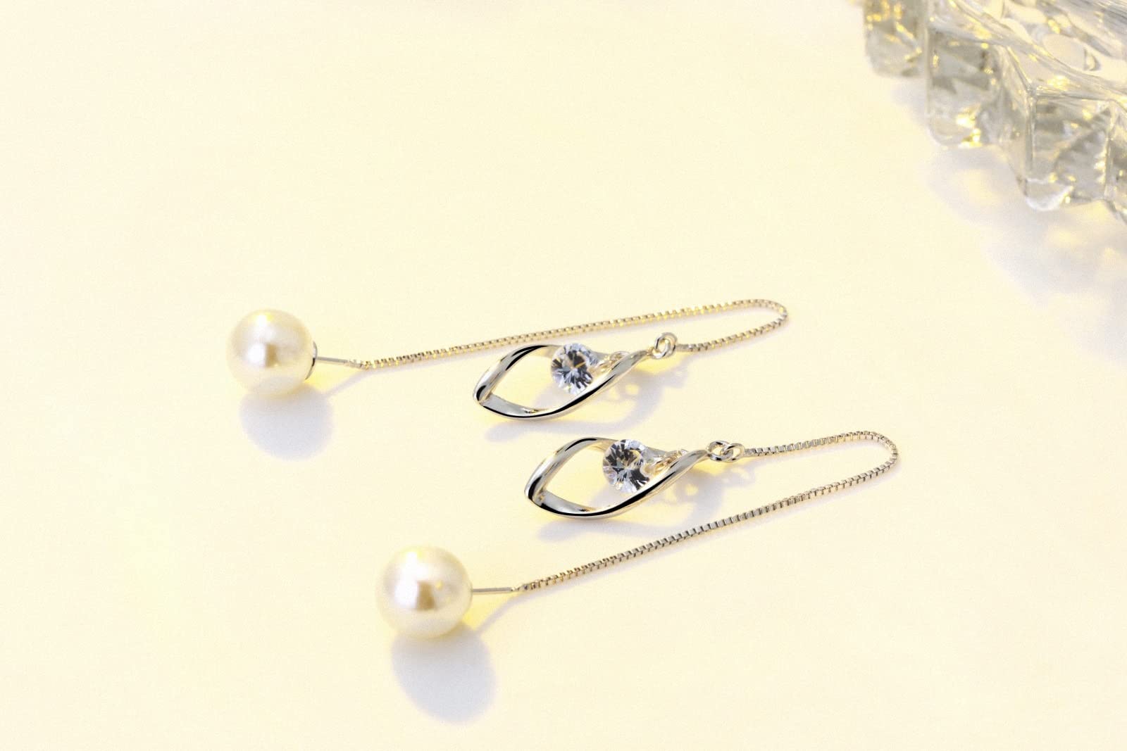Venzina Earrings for Women featuring 4 in Drop Chain with 6mm Pearl | Lightweight Alloy
