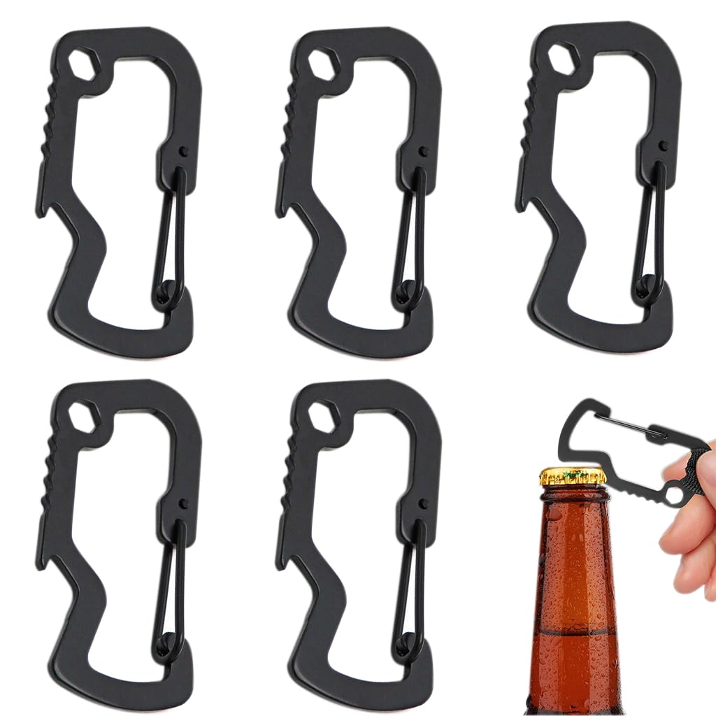 Proberos® 5Pcs Stainless Steel Carabiner Hooks 3 In 1 Multi Tool Multifunctional Carabiners Wrench Tool Bottle Opener Snap Clip Hooks Backpack Attachment Hooks for Camping, Hiking, Biking