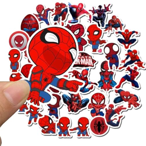 HASTHIP® 35PCS Spider-Man Stickers for Kids Superhero Cartoon PVC Waterproof for Water Bottle Helmet Flask Car Bike Bumper Skateboard Luggage 5Cm Red