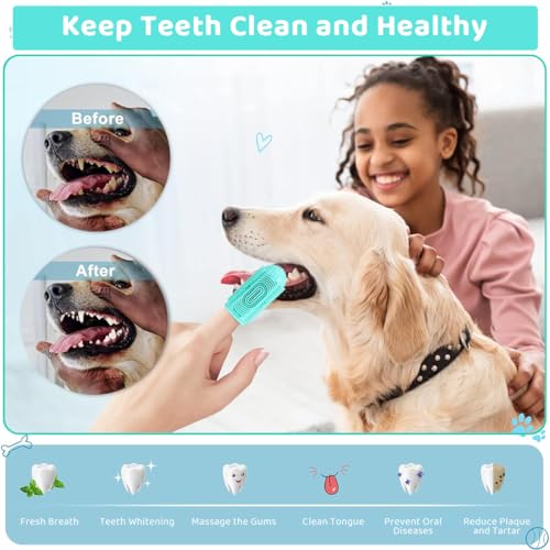 Qpets® Dog Toothbrush, Dog Finger Toothbrush with Storage Case, Pet Teeth Cleaning Set Soft Silicone Finger Toothbrush Protecting Cat Dog Dental Health Pets Oral Care Supplies, Green