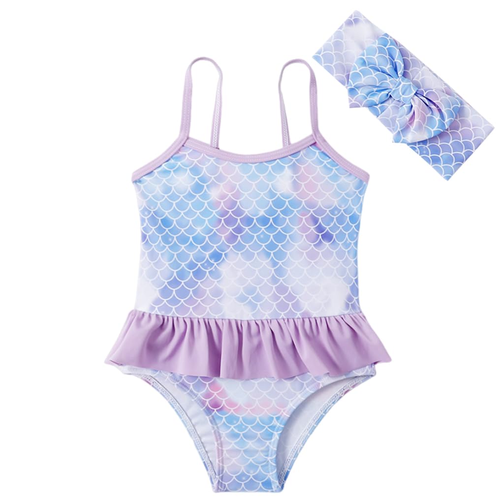 SNOWIE SOFT Mermaid Swimming Costume for Kids Girls featuring Ruffles and Headband | Purple One Piece Swimsuit 12–15 Months