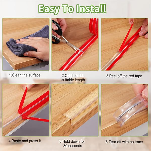 SNOWIE SOFT Table Corners Edge Protector for Baby Safety with 3 Meter Self Adhesive Clear Silicone | Fits Desks Cribs and Walls