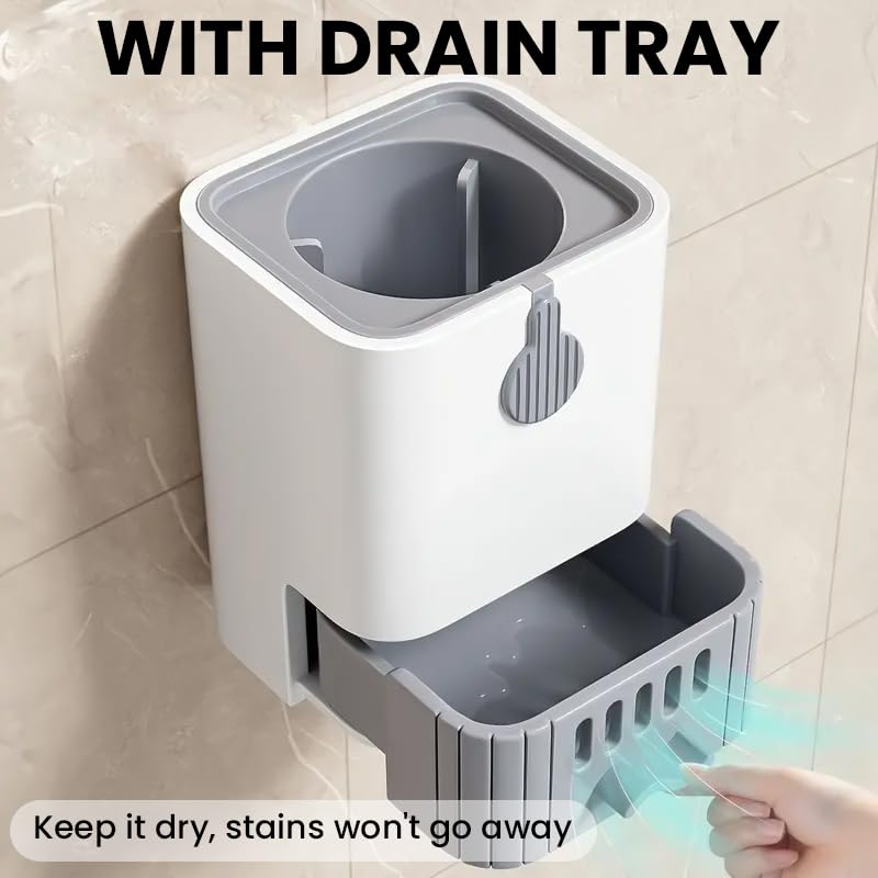 HASTHIP Toilet Cleaning Brush with 44cm Handle for Deep Bathroom Cleaning | Wall Mounted ABS Holder with Removable Drip Tray