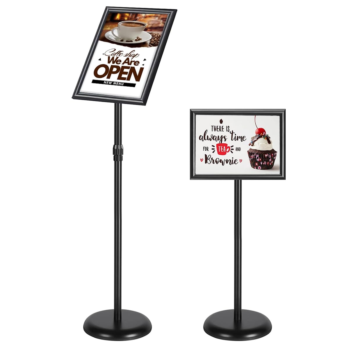 Climberty Floor Standing Sign Holder for Posters featuring 9.4x13 in Frame and 360° Rotation | Adjustable Height Aluminum and Steel Stand