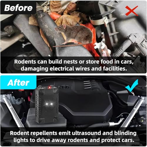 HASTHIP® Car Mouse Repeller Device for Hood Home Use Ultra Sonic Repellent with Sound Flash Alarm Motion Sensor Animal Multipurpose 2PCS