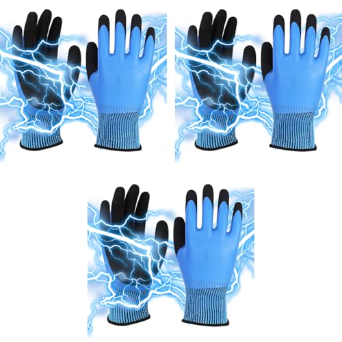 Serplex® 1 Pair Electrical Insulated Gloves Full Palm Rubberization Design 1000V Resistance Non-slip Safe Multi Purpose Electrician Work for Men Women 3PCS