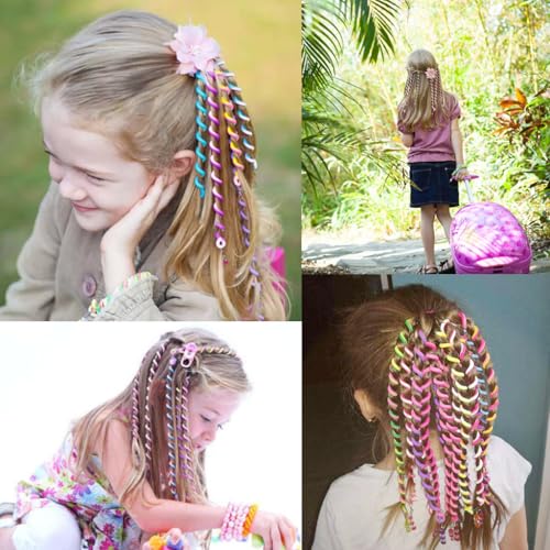 PALAY® 18PCS Spiral Hair Braids Makers 10in Braided Band Clip Elastic Braiding Tool Rope Beads Charms Easy Twister Cute Styling Accessories for Girls Kids Party Festival