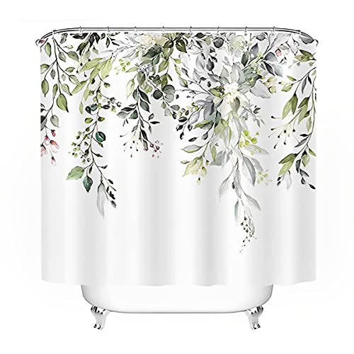 ELEPHANTBOAT® Waterproof Polyester Fabric Floral Design Plant Shower Curtain with Hooks for Bathroom Decoration 70.8x70.8 Inch