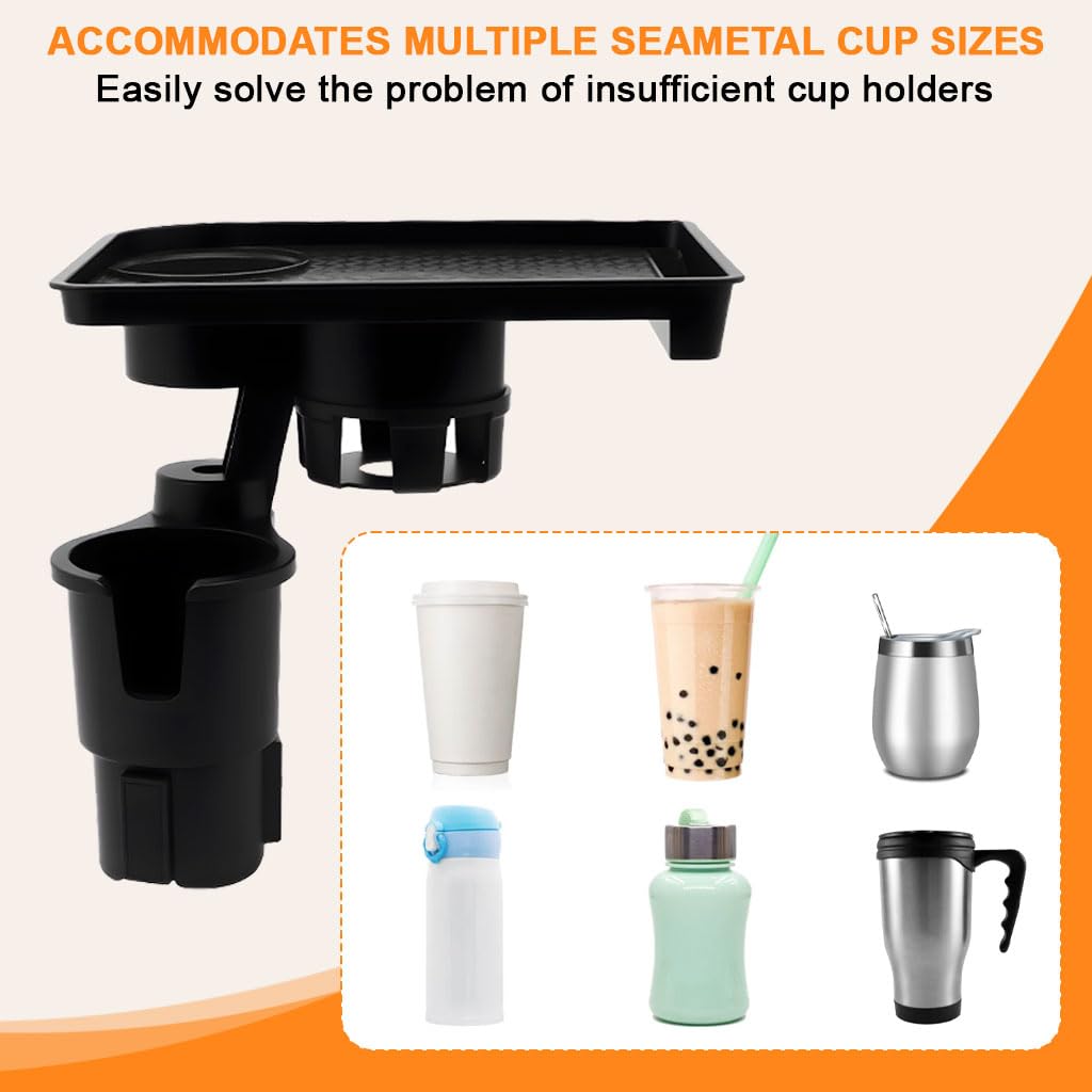 STHIRA Car Cup Holder for Drinks and Snacks with Dual Holders & Swivel Food Tray | Built in Phone Slot