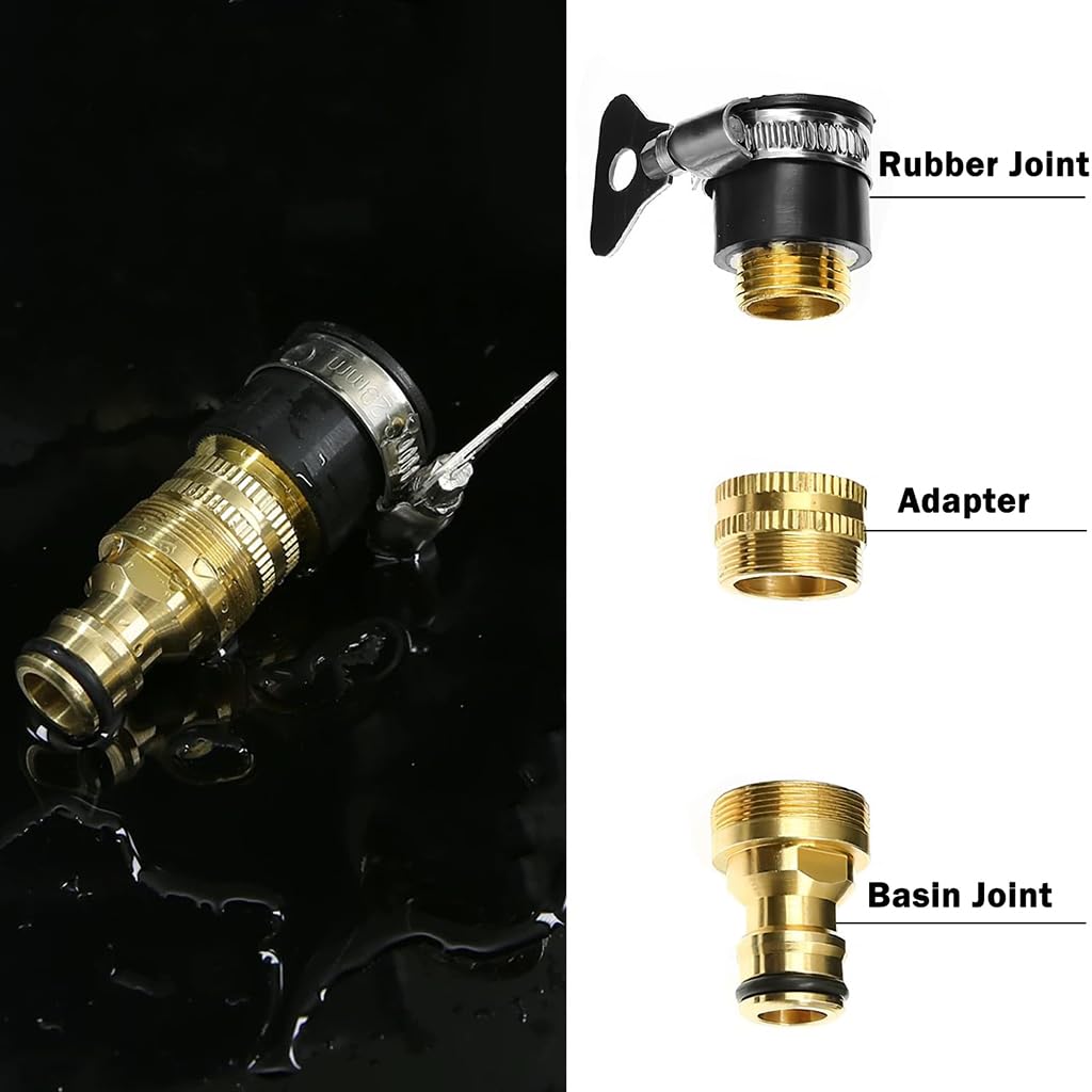 ZIBUYU 3 in 1 Universal Brass Tap Connector for Faucets with Quick Connect Design | Fits Garden Hoses and Washing Machines