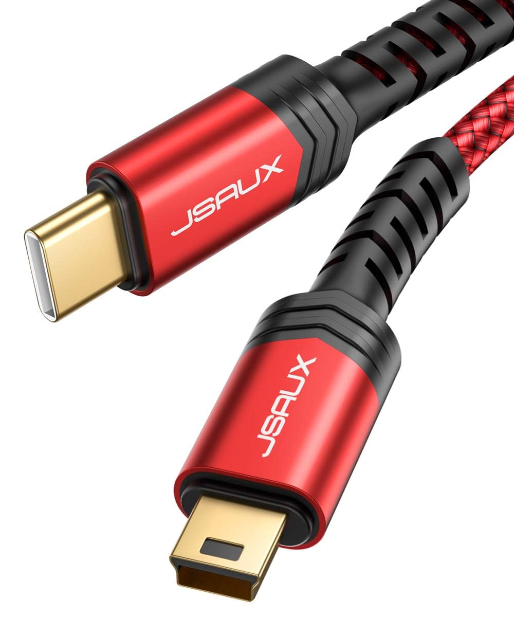 JSAUX Type C to Mini USB Cable for GoPro and Camera | 6.6 ft Nylon Braided with Gold Connectors