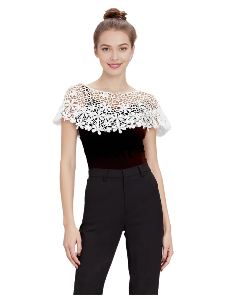 PALAY Lace Shawl Poncho Cape for Women featuring Floral Hollow Out Knit | Elegant White Wrap