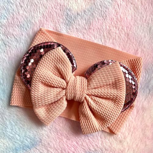 SNOWIE SOFT 2pcs Hair Bands For Baby Girls, Sequin Mic-Ky Mouse Bow Baby Hair Band Cute Elastic Headband For Baby Girl Super Soft Wide Hairband For Baby Girl, Handmade Baby Girl Hair Accessory