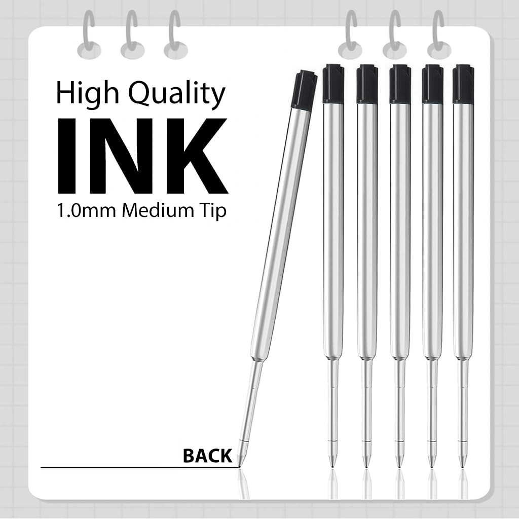 Climberty Ball Pen Refills 24 Pack for Office Writing with 1.0mm Tip and Metal Tube | Black Ink