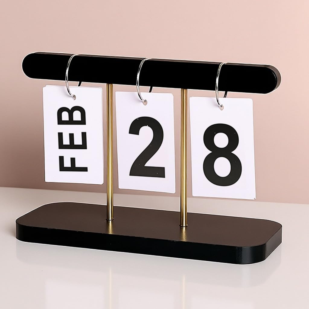 HASTHIP Wooden Perpetual Calendar for Office and Home with Retro Block Design | Desk Decor Gift