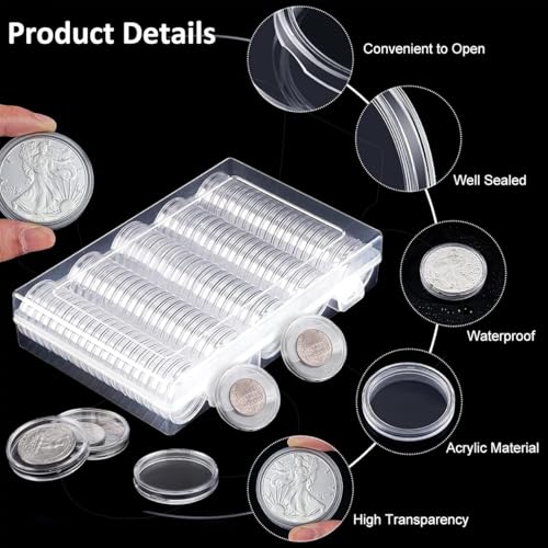 Climberty® Coin Box Collectable Storage Clear Holder Organizer Max 300PCS Capacity Compatible with 17-30mm Dia Coins Trade Tokens