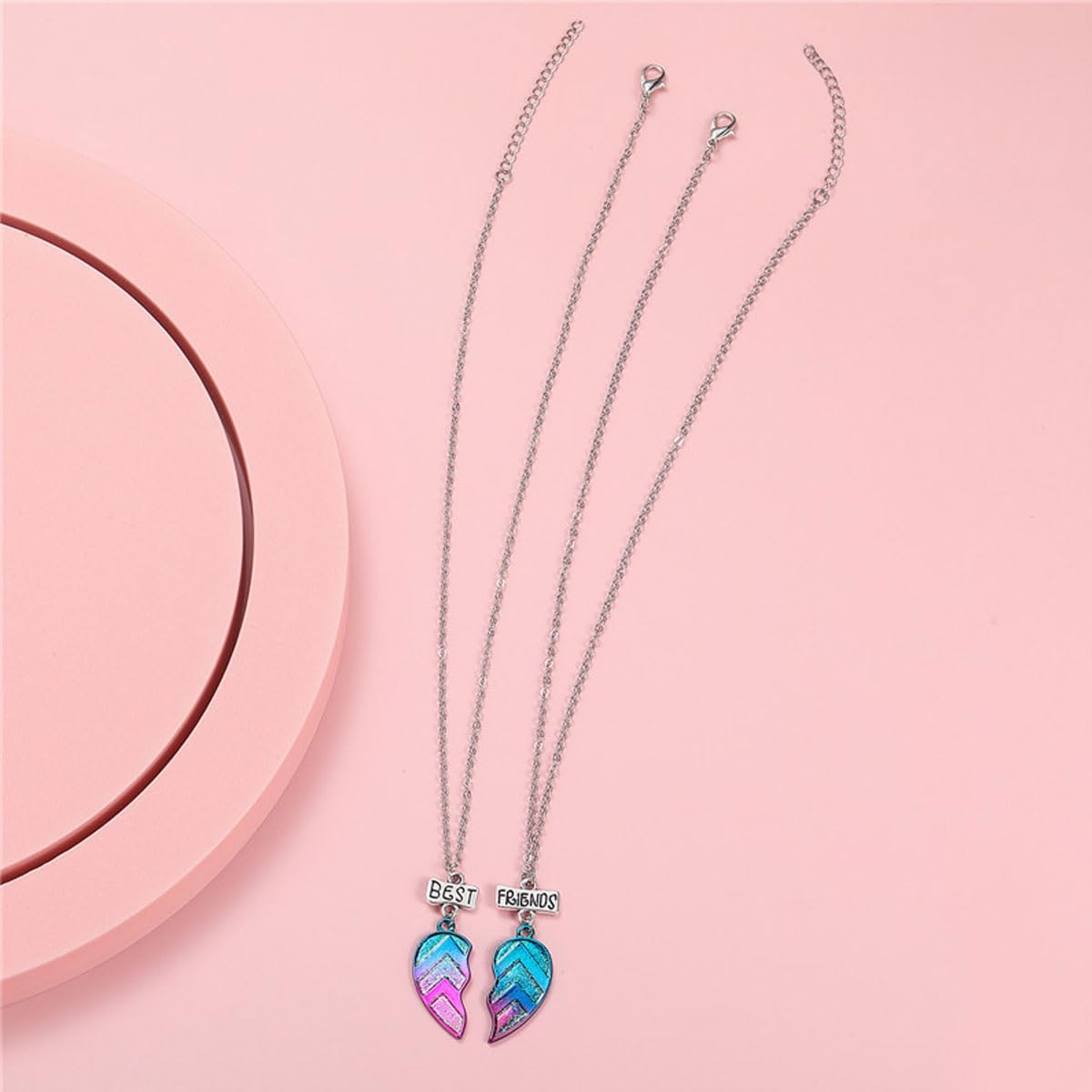 Venzina Best Friends Necklace for Girls and Women featuring Magnetic Half Heart Pendants | 16.5+2 in Alloy Chain Set