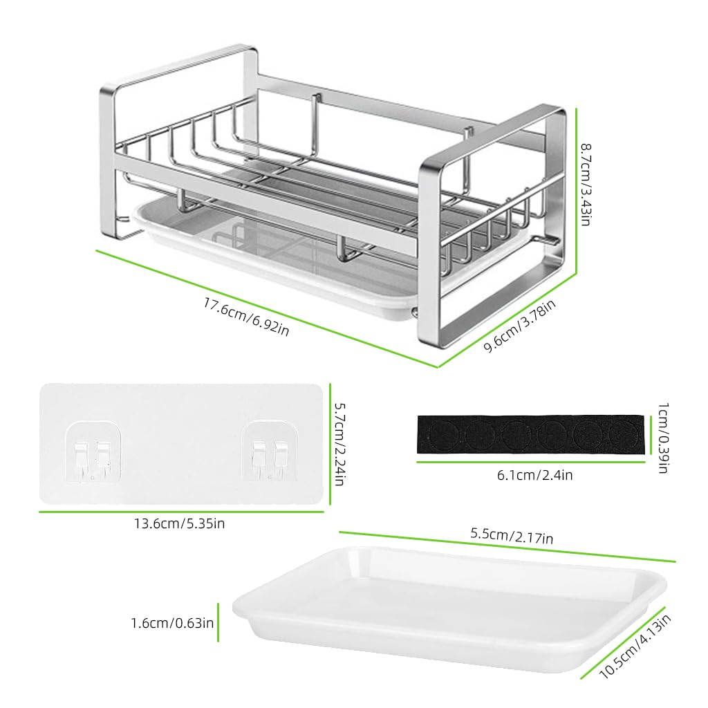 ZIBUYU® Sink Organiser in Kitchen Stainless Steel Soap Holder for Kitchen Flat And Wall Mounted Sink Dish Drainer Basket Kitchen Organiser with Detachable Drainage Tray