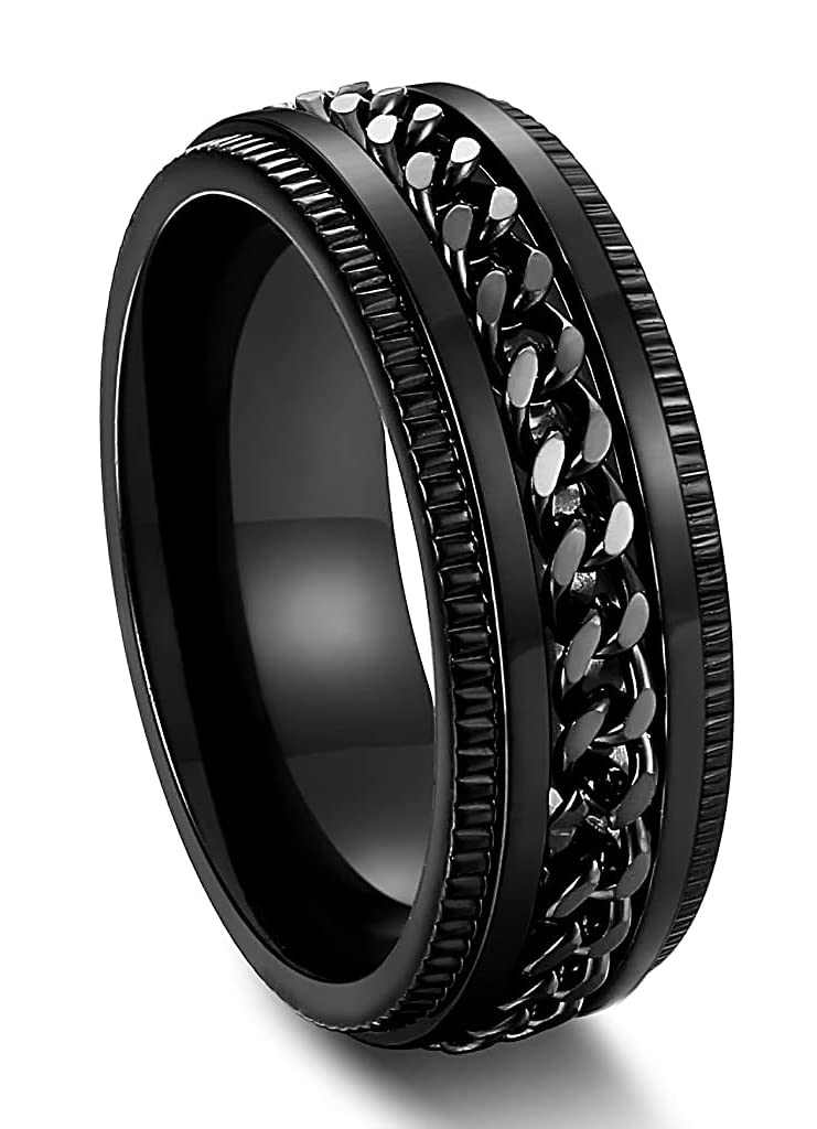 SANNIDHI Cuban Chain Ring for Index and Middle Finger featuring Rotatable Fidget Chain | 19mm 316L Stainless Steel Jewelry for Men and Women