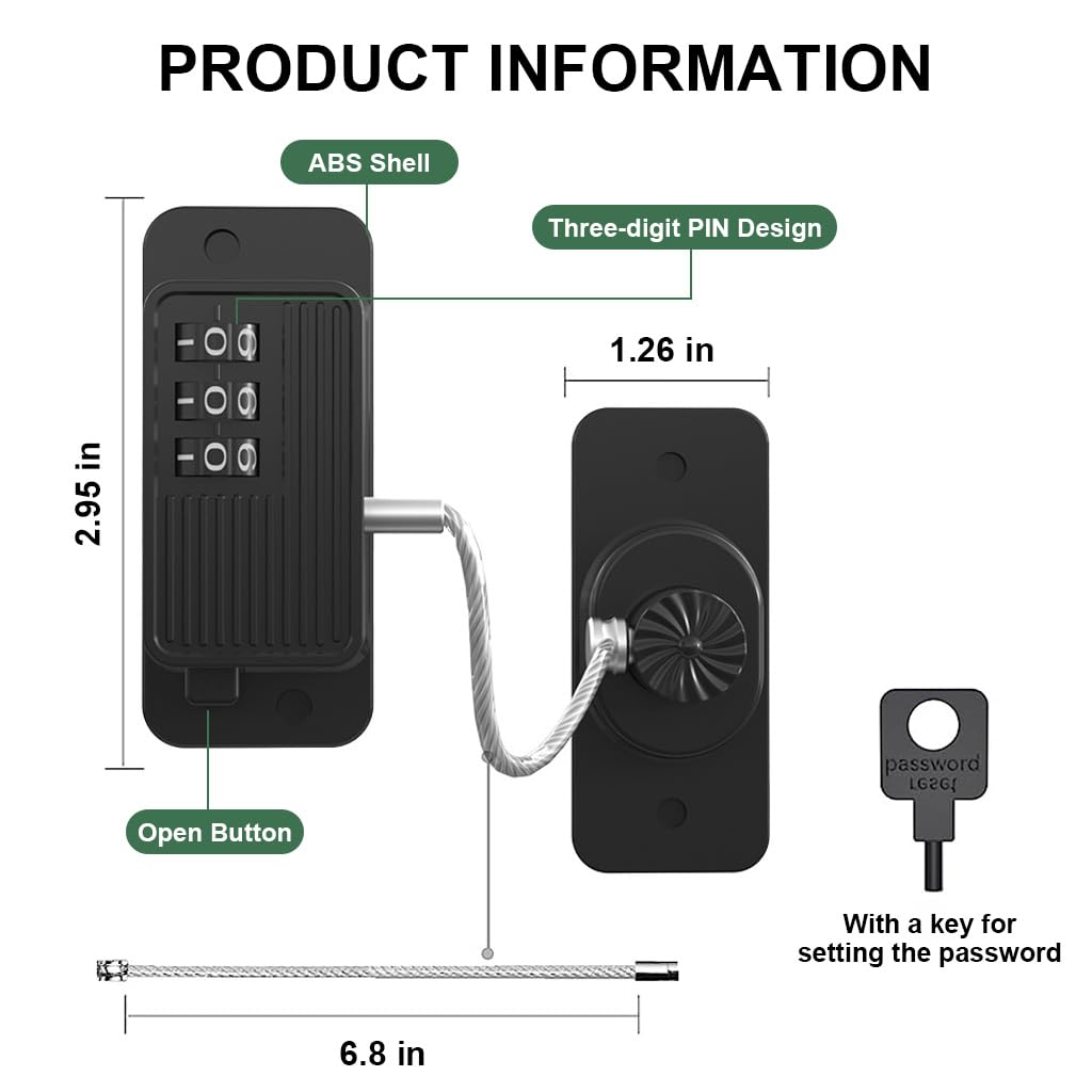 HASTHIP® Door Lock for Kids' Safety, Fridge Lock with Password, Nail-Free Password Chain Lock, Multifunctional Cabinet Locks for Refrigerator, Cabinets and Drawers, Closets, Windows, Doors (Black)